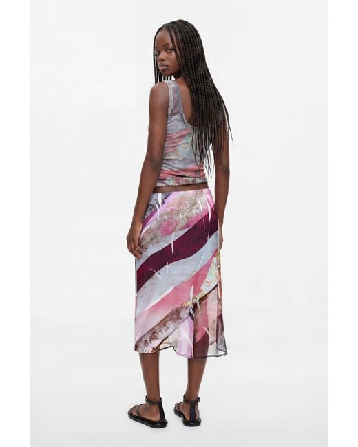 Desigual Black Asymmetrical Printed Skirt, Polyester