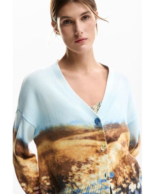 Desigual Blue Landscape Cardigan Sweater, Cotton
