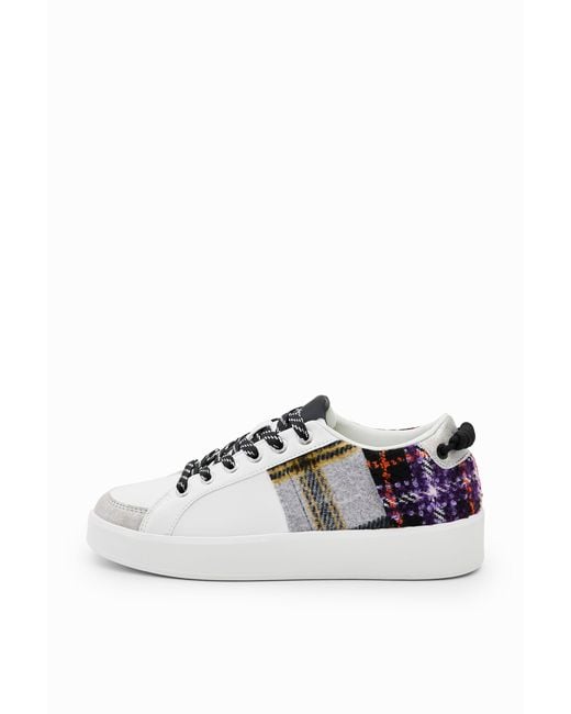 Desigual White Tartan Patchwork Sneakers, Polyurethane