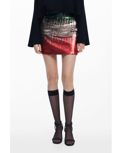 Desigual Red Sequin Miniskirt, Polyester
