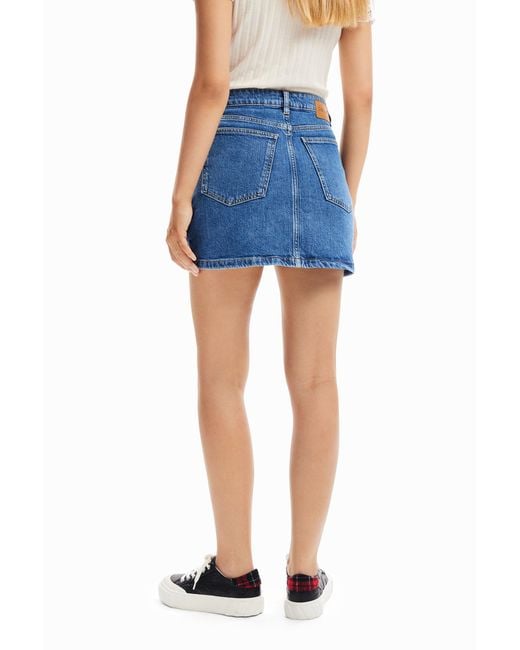 Desigual Blue Floral Denim Mini Skirt, Cotton