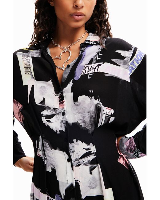 Desigual Black Midi Shirt Dress, Viscose