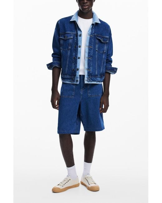 Desigual Blue Patchwork Denim Jacket, Cotton for men