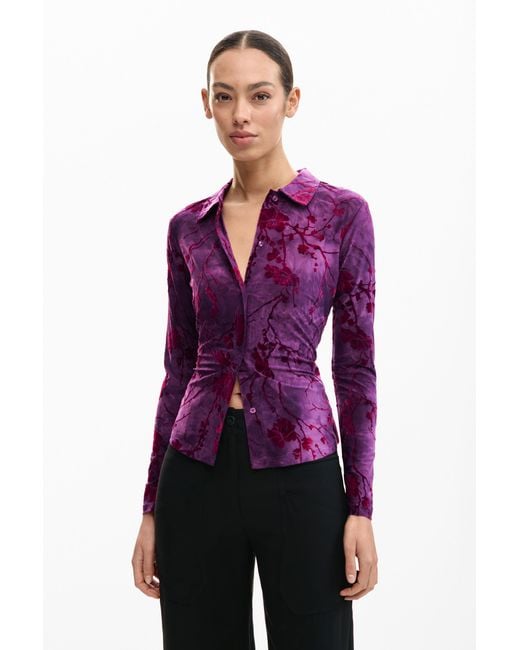 Desigual Purple Oriental Buttoned Shirt, Polyester