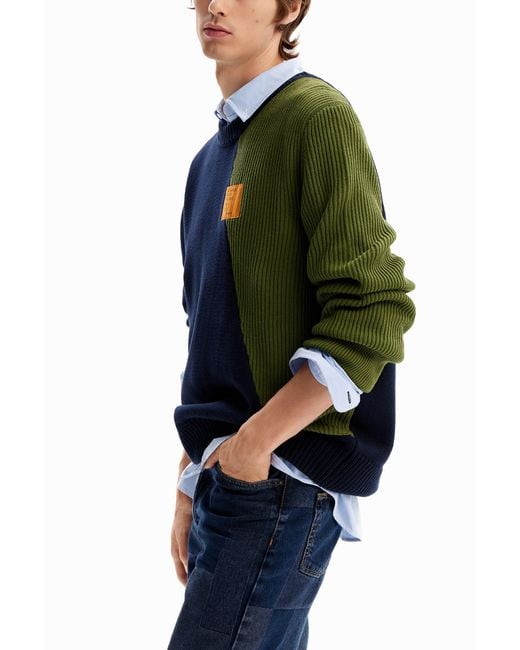 Desigual Blue Two-Tone Combination Jumper, Cotton for men