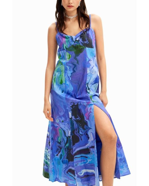 Desigual Blue M. Christian Lacroix Marbled Midi Dress, Cotton