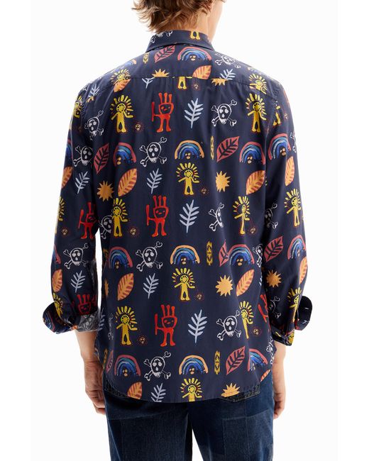 Desigual Blue Arty Poplin Shirt, Cotton for men