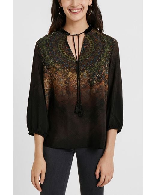 Blouse Imprimée Manches 3/4, Viscose, Noir Desigual en coloris Black