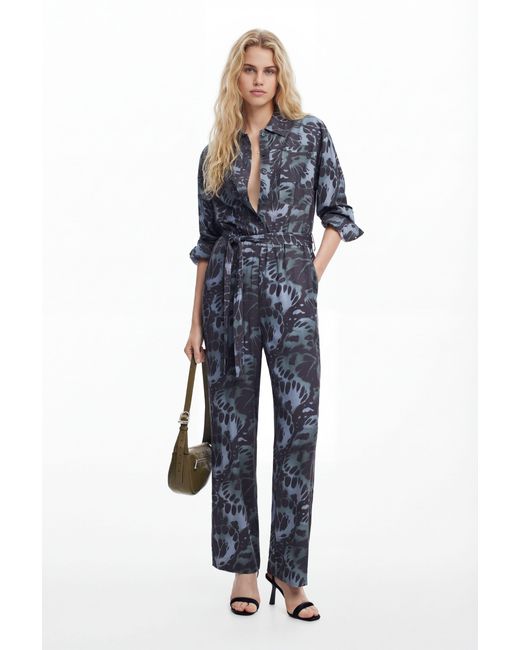 Desigual Blue Flowy Printed Jumpsuit, Viscose
