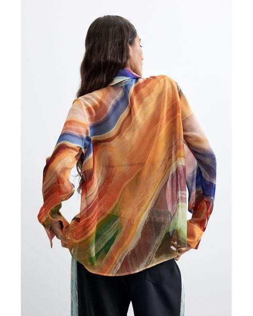 Desigual Orange Printed Long Sleeve Blouse, Polyester