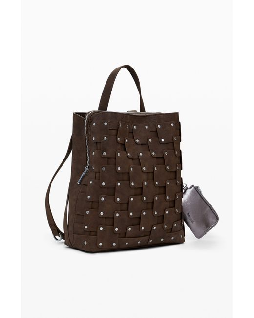 Desigual Brown Medium Faux Leather Patch Backpack