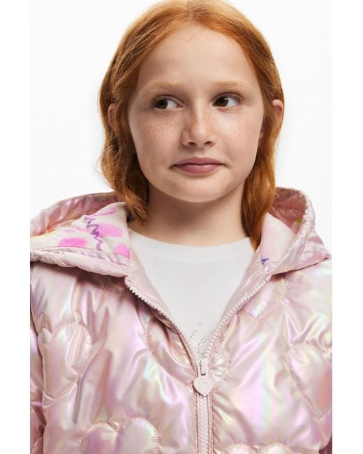 Desigual Blue Metallic Quilted Coat