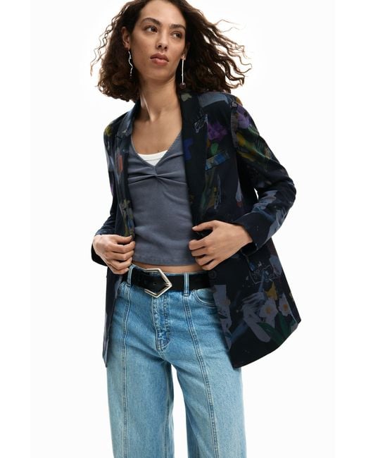 Desigual Blue Blazer Collage, Cotton
