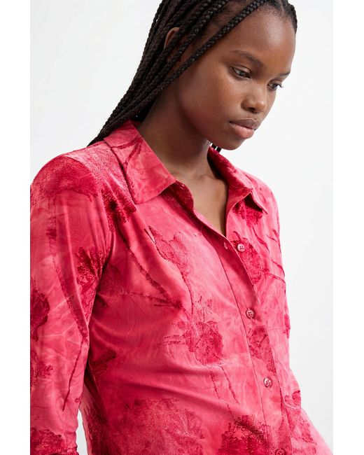 Desigual Red Flocked Shirt, Polyester
