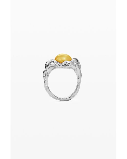 Desigual White Plated Pearl Ring Zalio