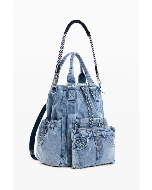 Desigual Blue Multi-Position Denim Backpack, Cotton