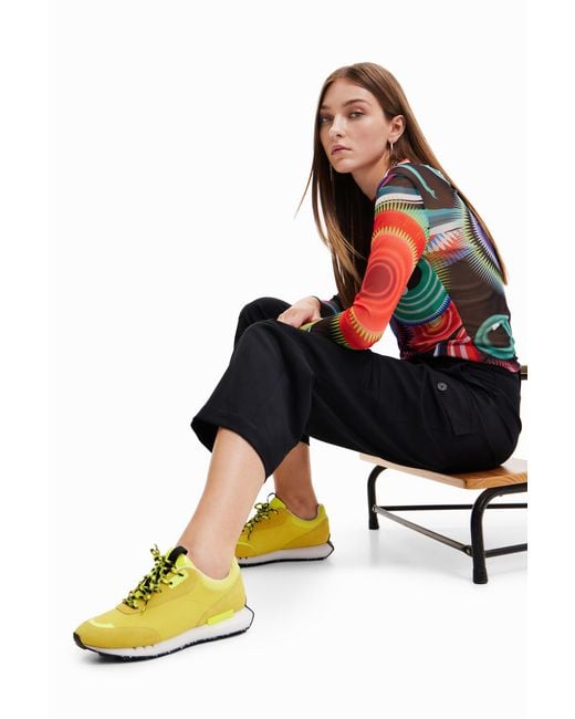 Desigual Yellow Rubberised Running Sneakers