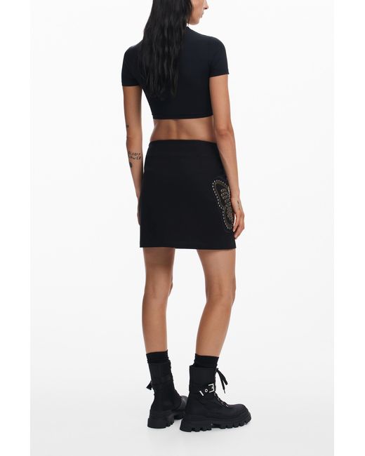 Desigual Black Slim Butterfly Miniskirt, Cotton