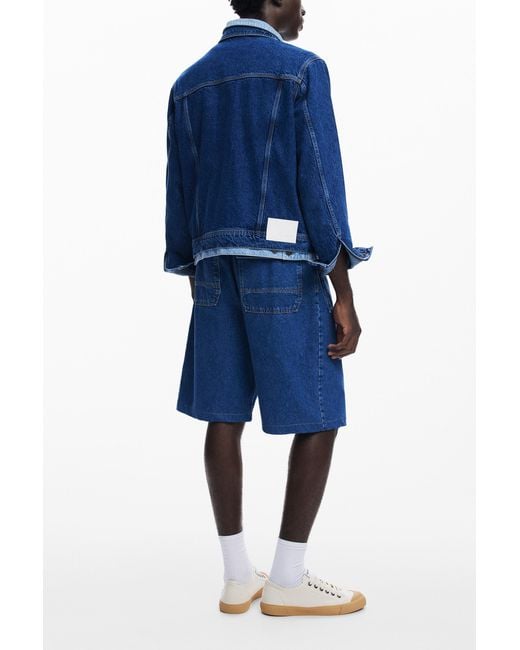 Desigual Blue Patchwork Denim Jacket, Cotton for men