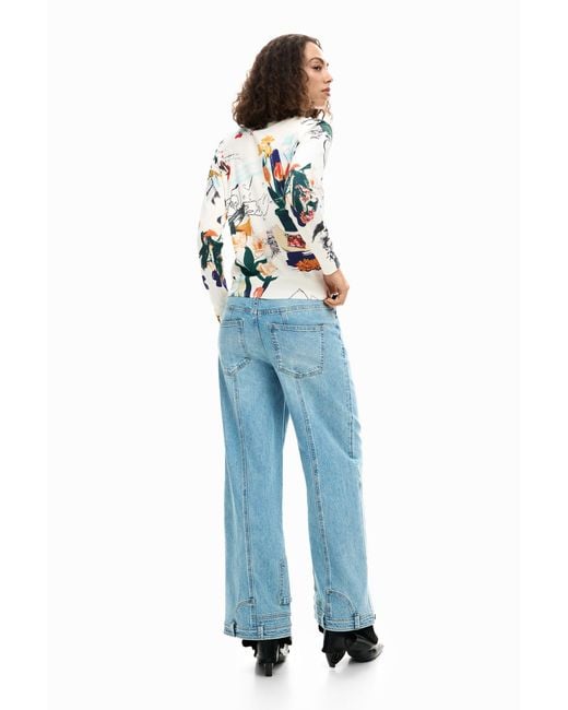 Desigual White Thin Sweater Plants