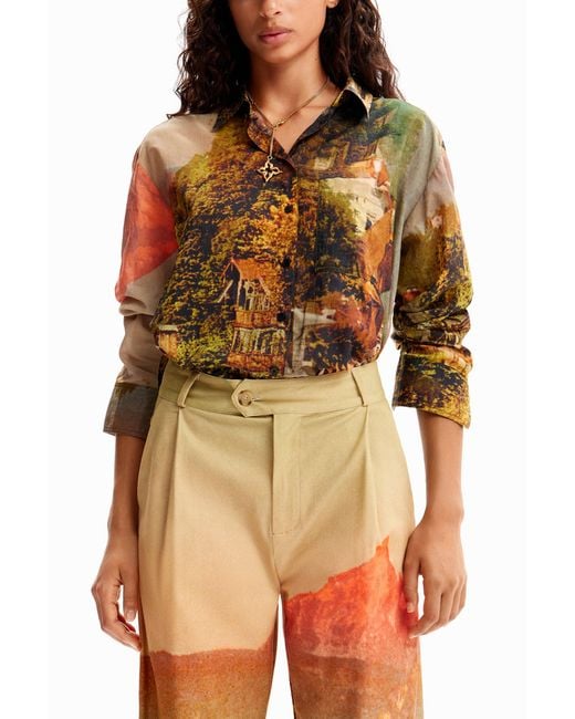 Desigual Metallic M. Christian Lacroix Straight Landscape Trousers, Cotton