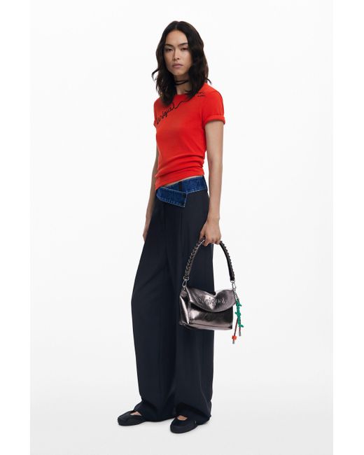 Desigual Multicolor Medium Metallic Flap Bag With 3D Logo