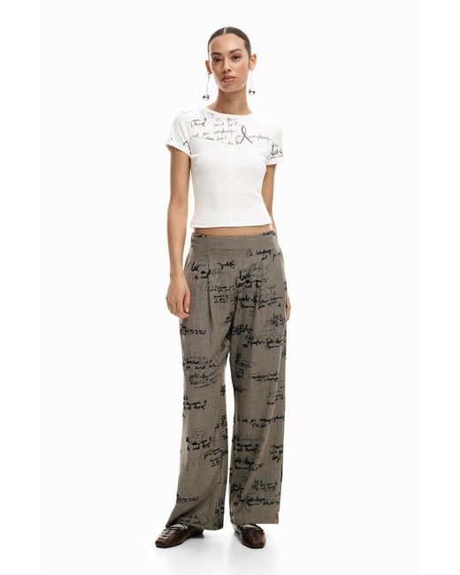 Desigual White T-Shirt Rib Lettering, Cotton