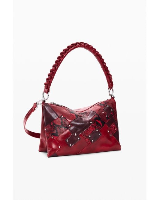 Desigual Red Medium Square Snake Bag, Polyurethane