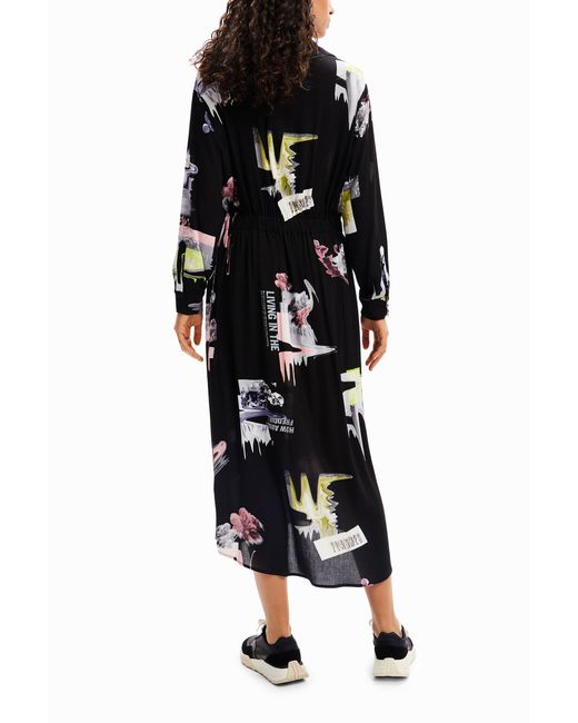 Desigual Black Midi Shirt Dress, Viscose