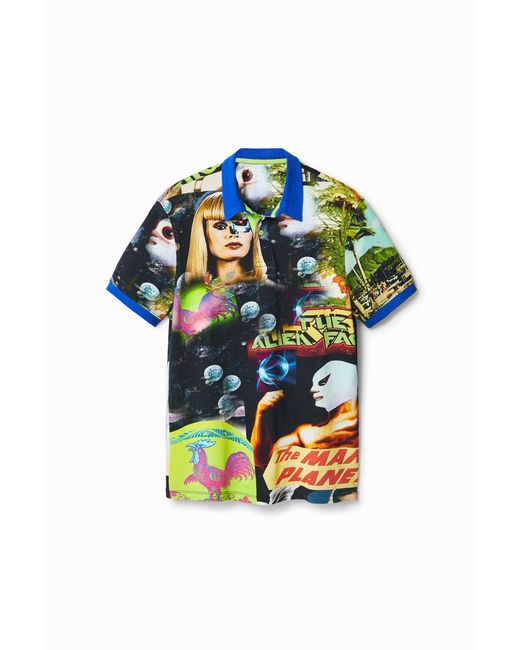 Desigual Multicolor Alien Collage Polo Shirt for men