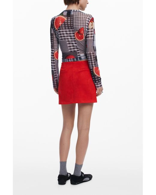 Desigual Red Suede Mini Skirt, Polyester