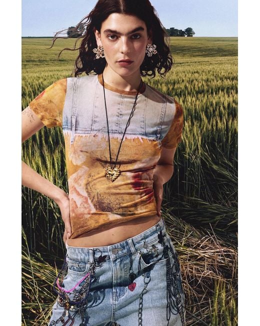 Desigual Yellow Patchwork T-Shirt, Polyester