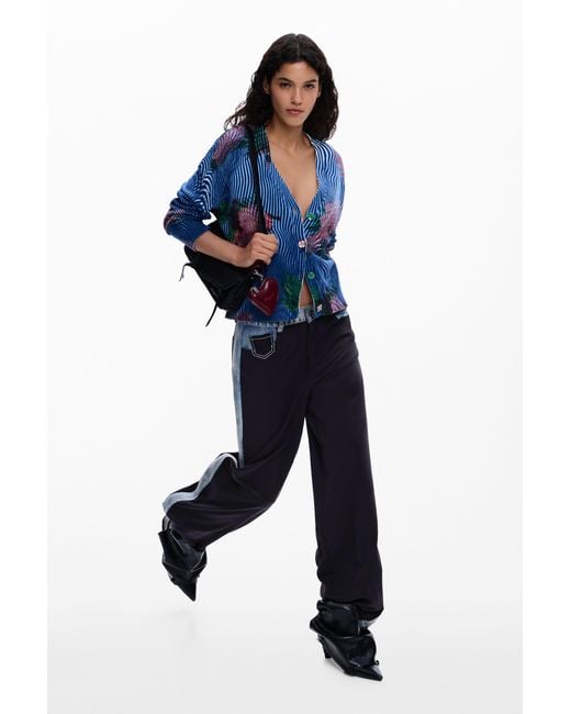 Desigual Blue Floral Cardigan Sweater, Cotton