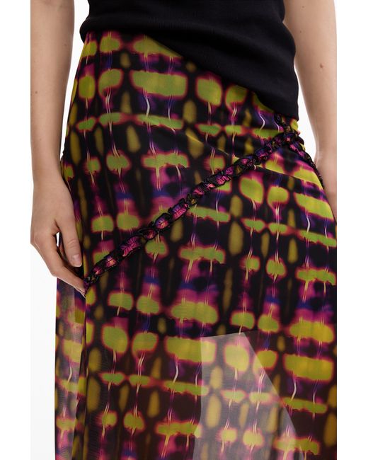 Desigual Green Asymmetrical Printed Skirt, Polyester