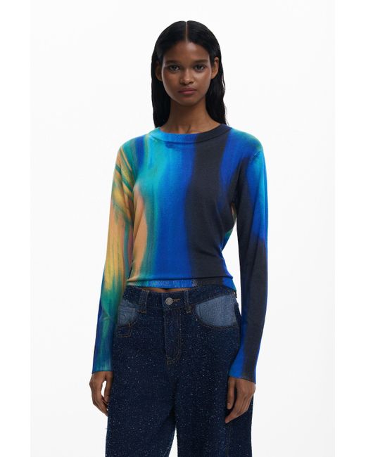 Desigual Blue Fine Vertically Gradient Sweater