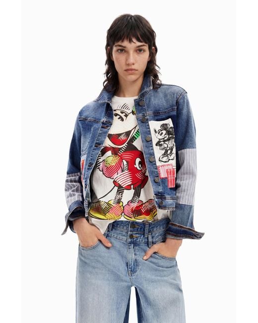 Veste Jean Patchwork Mickey Mouse, Bleu Desigual en coloris Blue