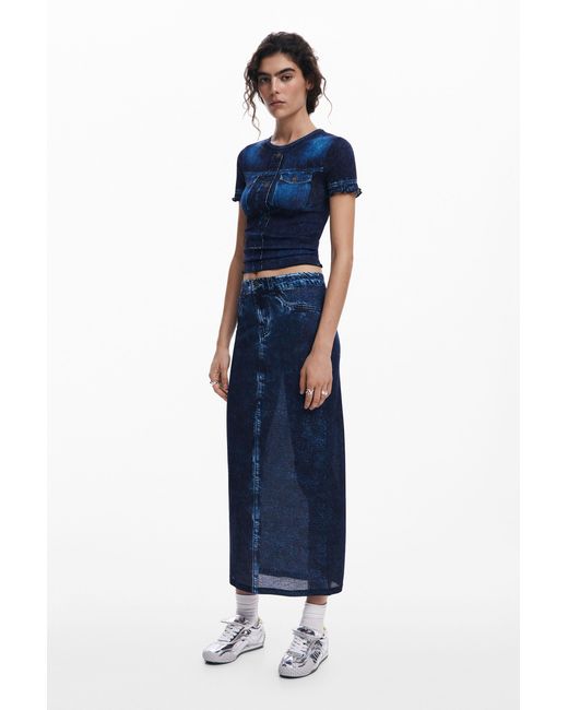 Desigual Blue Denim Effect T-Shirt, Cotton