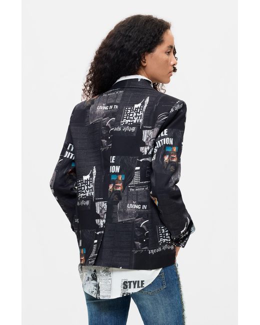 Desigual Black Patchwork Printed Blazer, Cotton