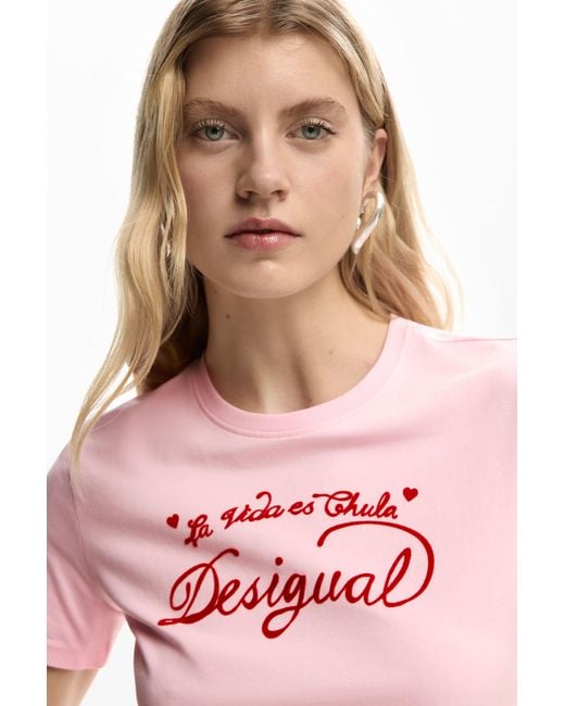Desigual Pink Short Sleeve Knit T-Shirt, Cotton