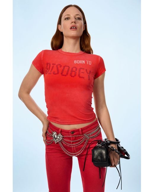 Desigual Red Slim Jeans, Cotton