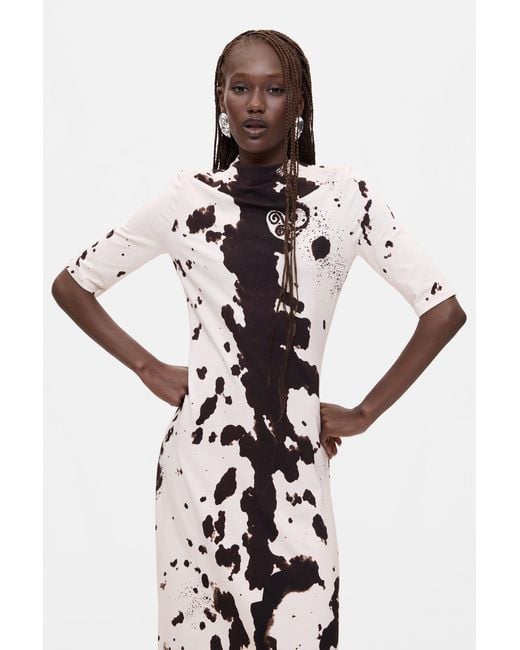 Desigual White Printed Dress, Viscose