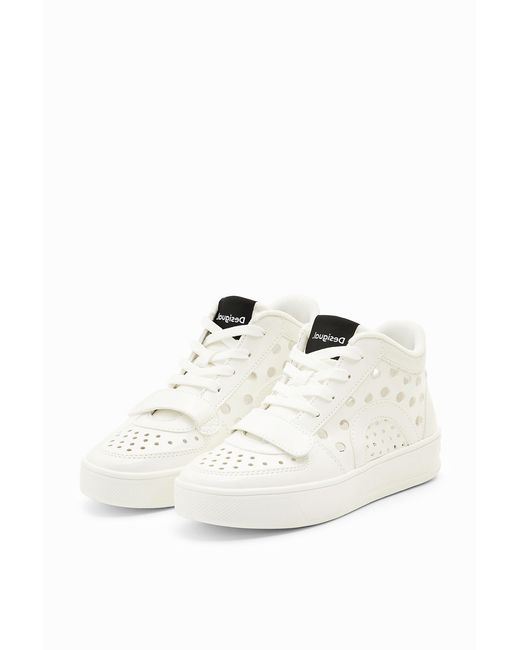 Desigual White High-Top Hole Sneakers, Polyurethane