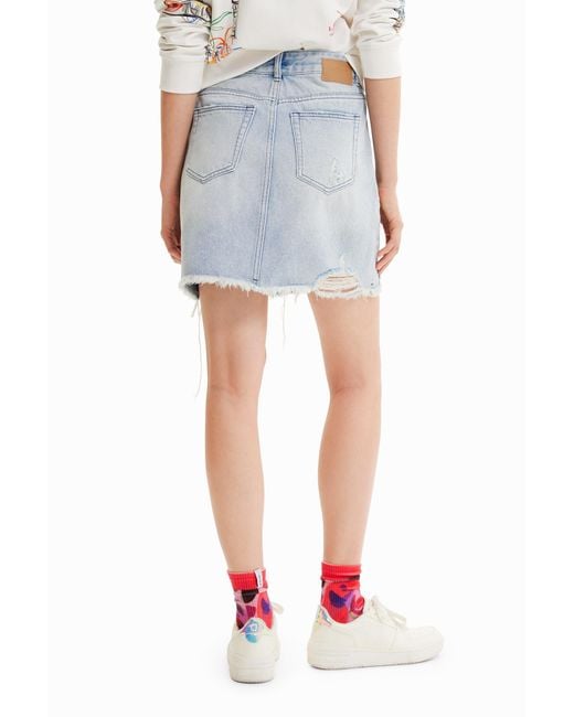 Desigual Blue Denim Criss-Cross Waist Mini Skirt, Cotton