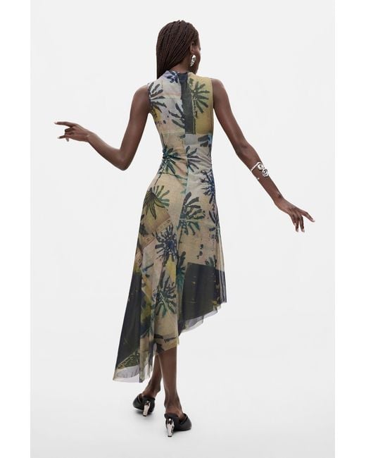Desigual Green Asymmetric Sleeveless Dress, Polyester