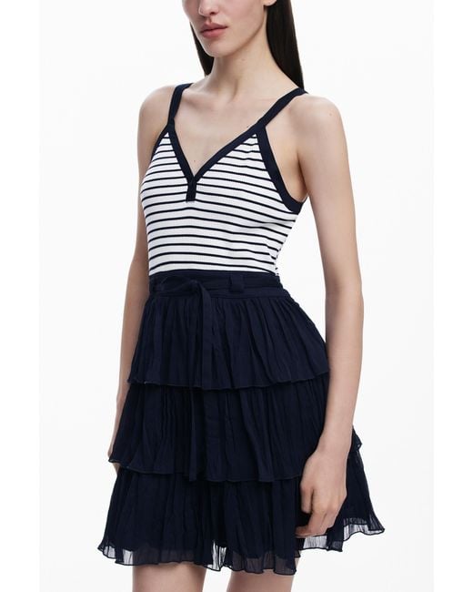Desigual Blue Dress With Pleated Skirt