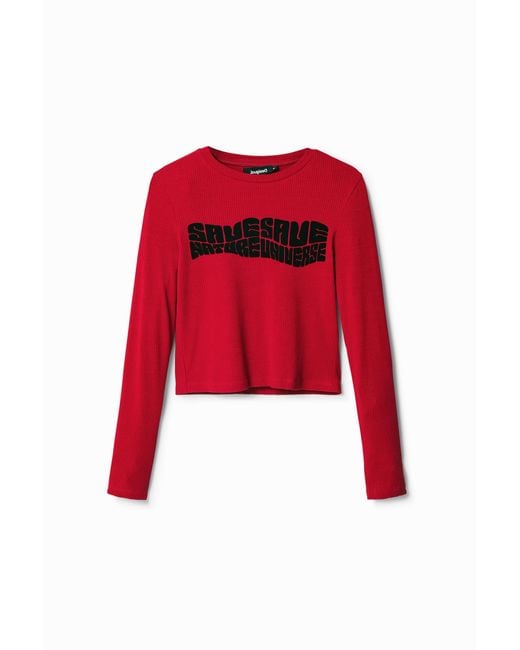 Desigual Red Cropped “Save Nature” T-Shirt, Viscose