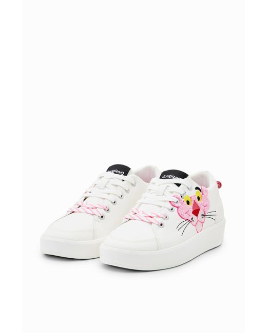 Desigual White Pink Panther Platform Sneakers