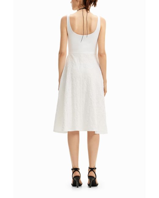 Desigual White A-Line Midi Dress, Cotton