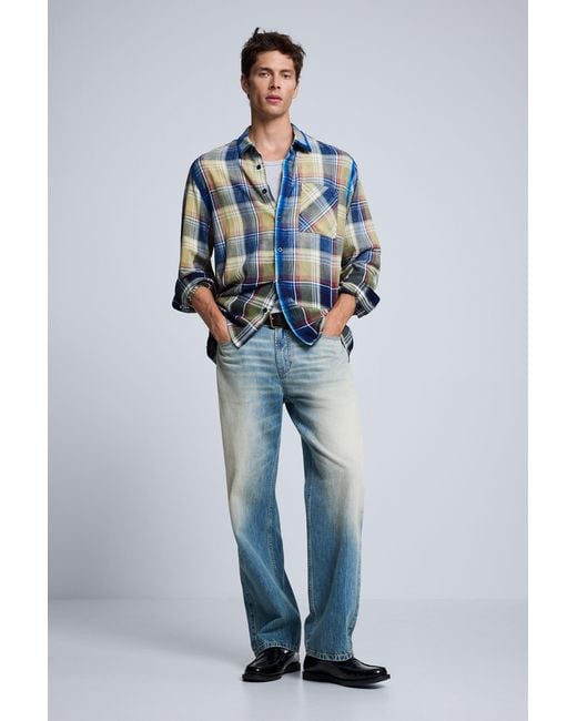 Desigual Blue Checked Spray Shirt, Cotton for men