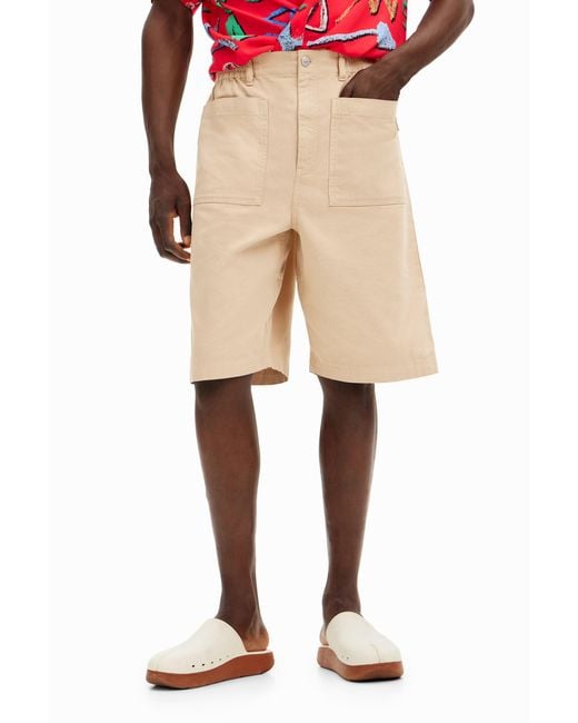 Desigual Natural Plain Shorts With Pockets, Cotton for men